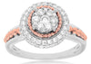 .68CT DIAMOND 14KT WHITE & ROSE GOLD CLUSTER FLOWER BEADED HALO FRIENDSHIP RING