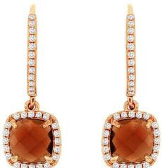 2.65CT DIAMOND & AAA GARNET 14KT ROSE GOLD 3D CUSHION & ROUND LEVERBACK EARRINGS