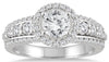 ESTATE 1.5CT DIAMOND 14KT WHITE GOLD 3D ROUND GRADUATING HALO ENGAGEMENT RING