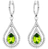 4.43CT DIAMOND & AAA PERIDOT 14KT WHITE GOLD PEAR SHAPE & ROUND HANGING EARRINGS