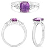 2.41CT DIAMOND & AAA PUERPLE SAPPHIRE PLATINUM CUSHION & PEAR SHAPE 3 STONE RING