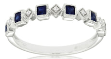 .42CT DIAMOND & AAA SAPPHIRE 14K WHITE GOLD 3D ROUND & PRINCESS ANNIVERSARY RING