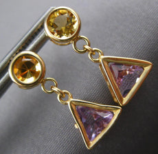 1.90CT AAA CITRINE & AMETHYST 14KT YELLOW GOLD ROUND & TRILLION EARRINGS #27406