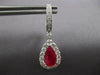 LARGE 5.46CT DIAMOND AAA RUBY 14KT WHITE GOLD PEAR SHAPE HUGGIE HANGING EARRINGS