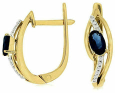 ESTATE .66CT DIAMOND & AAA SAPPHIRE 14KT 2 TONE GOLD LEVER BACK HANGING EARRINGS