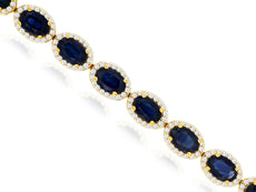 13.40CT DIAMOND & AAA SAPPHIRE 14K YELLOW GOLD OVAL & ROUND HALO TENNIS BRACELET