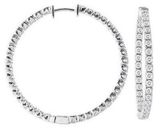 LARGE 1.60CT DIAMOND 14KT WHITE GOLD 3D CLASSIC INSIDE OUT HOOP HANGING EARRINGS