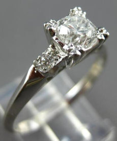 ANTIQUE LARGE .69CT DIAMOND PLATINUM 3 STONE FILIGREE 3D ENGAGEMENT RING #28020