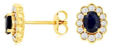 1.21CT DIAMOND & AAA SAPPHIRE 14KT YELLOW GOLD OVAL & ROUND FLOWER STUD EARRINGS