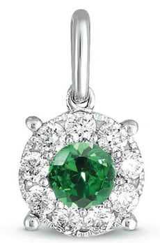 .43CT DIAMOND & AAA EMERALD 14K WHITE GOLD 3D ROUND HALO FLOWER FLOATING PENDANT