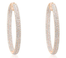ESTATE 11.3CT DIAMOND 18KT YELLOW GOLD 3D 3 ROW INSIDE OUT HOOP HANGING EARRINGS