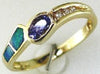 ESTATE .32CT DIAMOND & AAA TANZANITE & OPAL 14K YELLOW GOLD 3D OVAL & ROUND RING