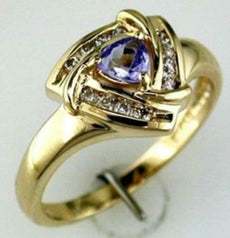 .43CT DIAMOND & AAA TANZANITE 14KT YELLOW GOLD TRILLION & ROUND TRIANGULAR RING