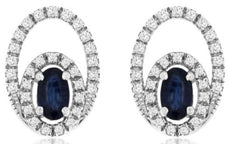 .81CT DIAMOND & AAA SAPPHIRE 14K WHITE GOLD OVAL & ROUND FLORAL HANGING EARRINGS