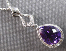 1.1CT DIAMOND & AAA AMETHYST 14K WHITE GOLD PEAR SHAPE & ROUND TEAR DROP PENDANT