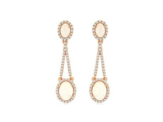 ESTATE 3.07CT DIAMOND & AAA OPAL 14KT ROSE GOLD 3D OVAL & ROUND HANGING EARRINGS