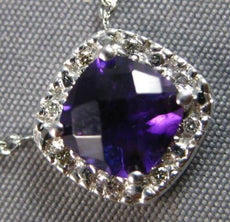 .97CT DIAMOND & AAA AMETHYST 14K WHITE GOLD CUSHION & ROUND SQUARE LOVE NECKLACE