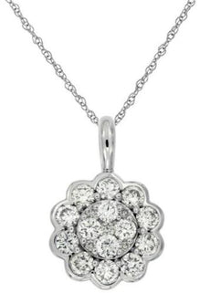 .50CT DIAMOND 14KT WHITE GOLD 3D CLUSTER INVISIBLE SEMI BEZEL FLOATING PENDANT