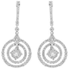 2.01CT DIAMOND 18K WHITE GOLD 3D FLOWER DOUBLE HALO GEOMETRICAL HANGING EARRINGS
