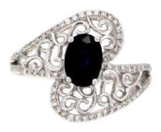 1.46CT DIAMOND & AAA SAPPHIRE 14KT WHITE GOLD 3D OVAL & ROUND FILIGREE LOVE RING