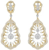 LARGE 6.21CT DIAMOND 18K 2 TONE GOLD FLORAL TEAR DROP COCKTAIL HANGING EARRINGS