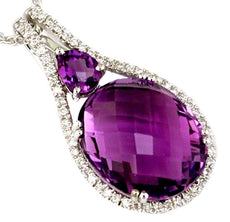 7.45CT DIAMOND & AAA AMETHYST 14KT WHITE GOLD 3D OVAL PEAR SHAPE & ROUND PENDANT