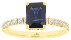 2.35CT DIAMOND & AAA SAPPHIRE 14KT YELLOW GOLD EMERALD CUT & ROUND CLASSIC RING