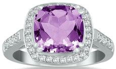 2.25CT DIAMOND & AAA AMETHYST 14KT WHITE GOLD CUSHION CUT & ROUND HALO FUN RING