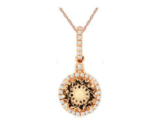 1.87CT DIAMOND & AAA MORGANITE 14K ROSE GOLD CLASSIC ROUND HALO FLOATING PENDANT