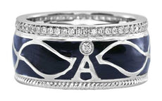 .3CT DIAMOND & BLACK ENAMEL 18K WHITE GOLD MULTI LEAF A INITIAL ANNIVERSARY RING