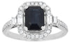 2CT DIAMOND & AAA SAPPHIRE 14KT WHITE GOLD ROUND & BAGUETTE HALO ENGAGEMENT RING