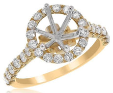 .85CT DIAMOND 14KT YELLOW GOLD 3D 6 PRONG ROUND HALO SEMI MOUNT ENGAGEMENT RING