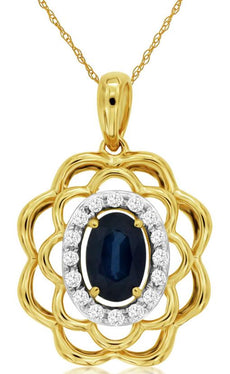 .76CT DIAMOND & AAA SAPPHIRE 14KT YELLOW GOLD 3D OVAL & ROUND FLOATING PENDANT
