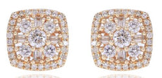.61CT DIAMOND 14KT WHITE GOLD 3D ROUND & BAGUETTE FLOWER SQUARE STUD EARRINGS