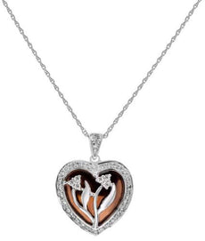 1.22CT DIAMOND 14K WHITE GOLD 3D DOUBLE FLOWER HEART SHAPE LOVE FLOATING PENDANT