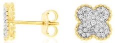 .25CT DIAMOND 14KT YELLOW GOLD 3D PAVE INVISIBLE FILIGREE FLOWER STUD EARRINGS