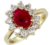 Estate 2.10Ct Diamond & AAA Ruby 14Kt Yellow Gold Classic Oval & Round Flower Love Ring