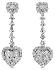 1.71CT DIAMOND 18KT WHITE GOLD 3D TRIPLE HEART BY THE YARD LOVE HANGING EARRINGS