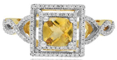 1.10CT DIAMOND & AAA CITRINE 14KT 2 TONE GOLD CUSHION & ROUND INFINITY LOVE RING