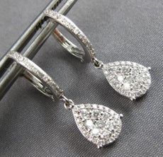 .58CT DIAMOND 14KT WHITE GOLD ROUND CLUSTER TEAR DROP LEVERBACK HANGING EARRINGS