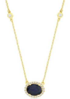 1.74CT DIAMOND & AAA SAPPHIRE 14KT YELLOW GOLD OVAL & ROUND BY THE YARD NECKLACE