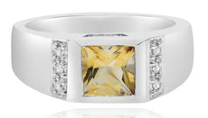 1.07CT DIAMOND & AAA CITRINE 14KT WHITE GOLD 3D PRINCESS & ROUND BEZEL MENS RING