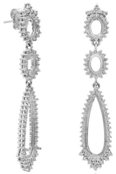 LARGE 1.43CT DIAMOND 14K WHITE GOLD FLORAL TEAR DROP SEMI MOUNT HANGING EARRINGS