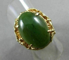ANTIQUE LARGE AAA GREEN JADE 14KT YELLOW GOLD FILIGREE FLOWER FUN RING #19565