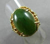 ANTIQUE LARGE AAA GREEN JADE 14KT YELLOW GOLD FILIGREE FLOWER FUN RING #19565