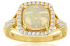 1.70CT DIAMOND & AAA OPAL 14KT YELLOW GOLD CUSHION & ROUND SQUARE HALO FUN RING