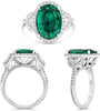 LARGE 5.95CT DIAMOND & AAA EMERALD PLATINUM OVAL & SEMI MOON ROUND 3 STONE RING
