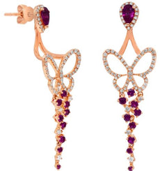 ESTATE 1.61CT DIAMOND & AAA RUBY 14KT ROSE GOLD BUTTERFLY FUN HANGING EARRINGS