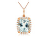 3.92CT DIAMOND & AAA AQUAMARINE 14KT ROSE GOLD CUSHION & ROUND FLOATING PENDANT