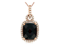 5.0CT DIAMOND & AAA GARNET 14KT ROSE GOLD CUSHION & ROUND HALO FLOATING PENDANT
